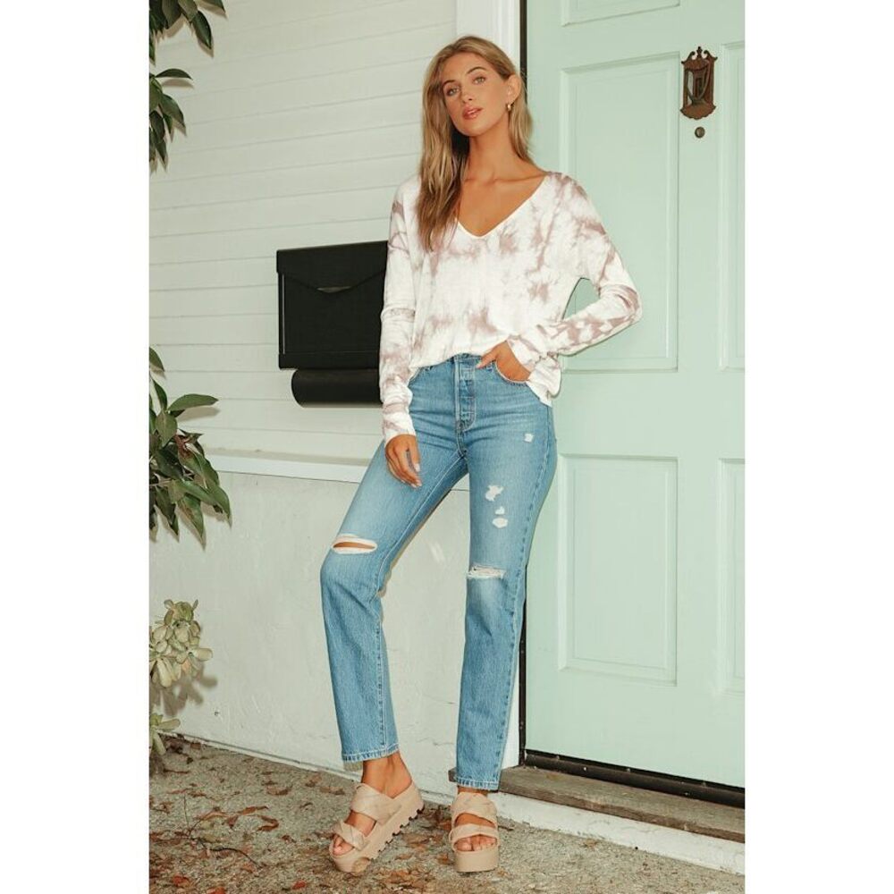 Lulus Cool Like Me Ivory Tie-dye Knit Sweater Top White - Size XS